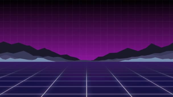 Menyalakan lampu neon. Templat latar belakang. Retro permainan video, desain futuristik, grafis komputer 80-an dan teknologi sci-fi. — Stok Video