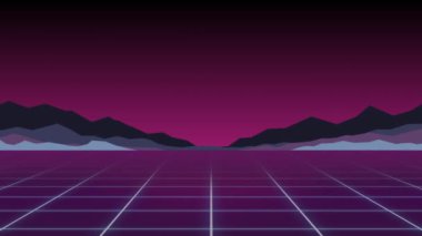 Parlak neon ışığı. Arkaplan şablonu. Retro video oyunları, gelecek tasarımı, 80 'lerin bilgisayar grafikleri ve bilim kurgu teknolojisi..