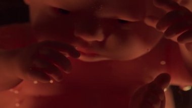 Kadın rahminde bir insan bebeği. Hamilelik sırasında embriyo gelişimi. Bir bebekle taklit..