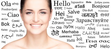 Woman over different world languages clipart