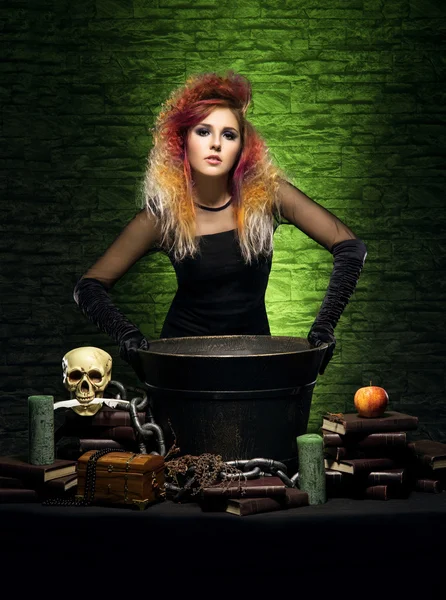 Beautiful witch making witchcraft — Stock Photo, Image