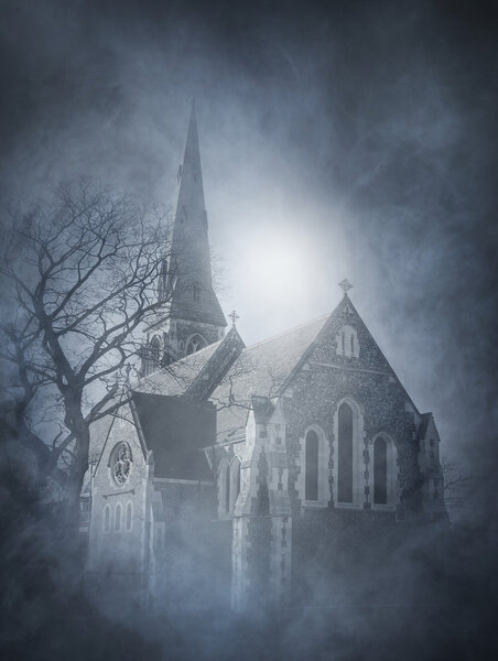 Halloween background with ancient church