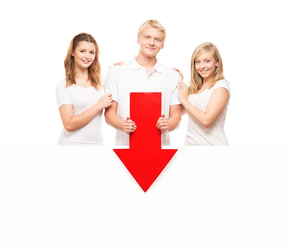 Group of teenagers with white billboard — Stock Photo, Image