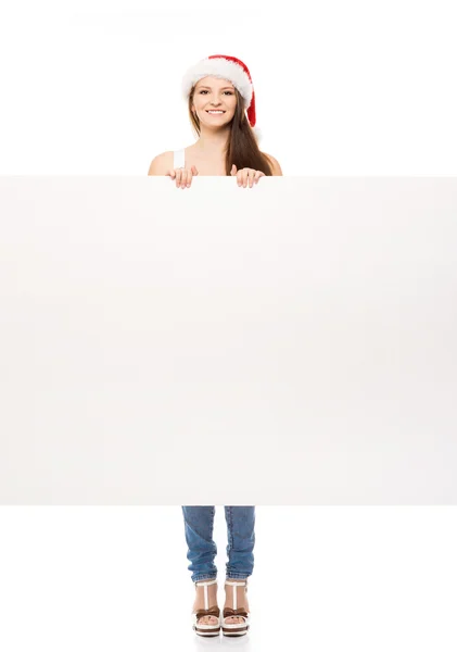 Ragazza di Natale con banner — Foto Stock