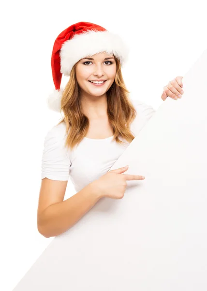 Christmas flicka med banner — Stockfoto