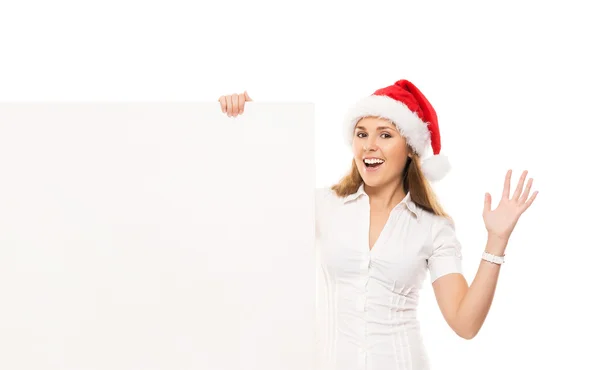 Christmas woman with banner — Stock Photo, Image