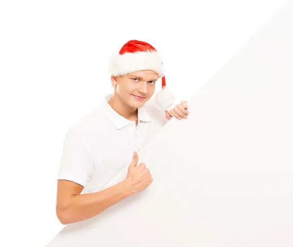 Christmas man with banner — Stock Photo, Image