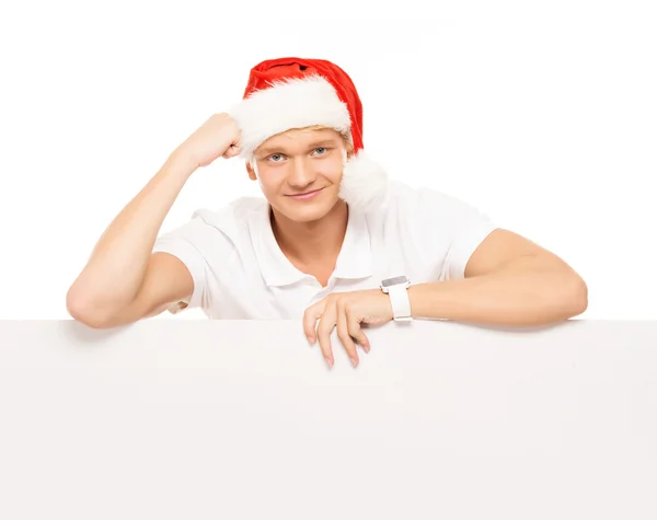 Christmas man with banner — Stock Photo, Image