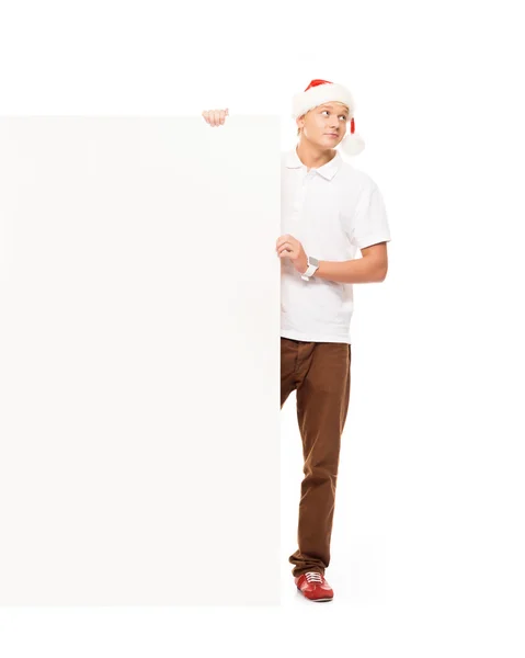 Christmas man with banner — Stock Photo, Image