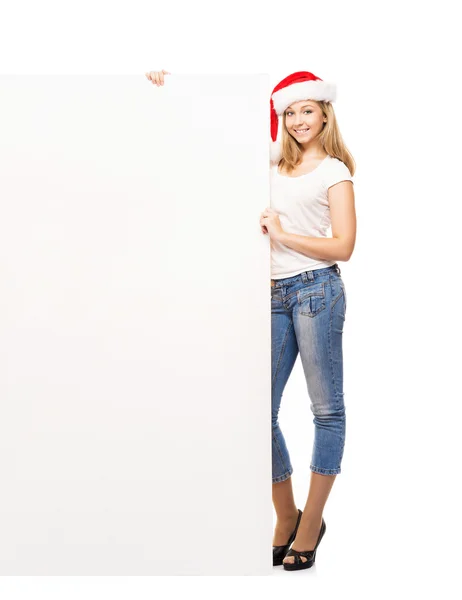 Christmas flicka med billboard — Stockfoto