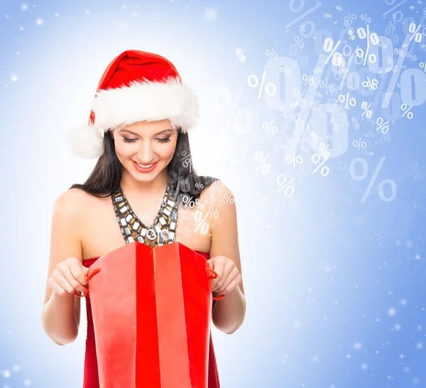 Christmas  girl with   discount — Stock Photo, Image