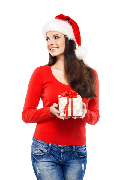 Girl with   Christmas present — Stock Photo, Image