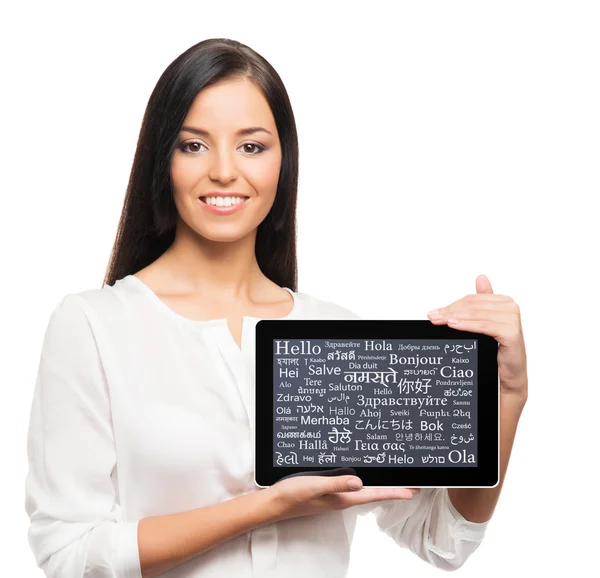 Vrouw met tablet — Stockfoto