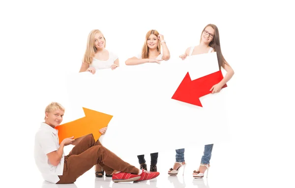 Teenagers with  banner — Stock Photo, Image