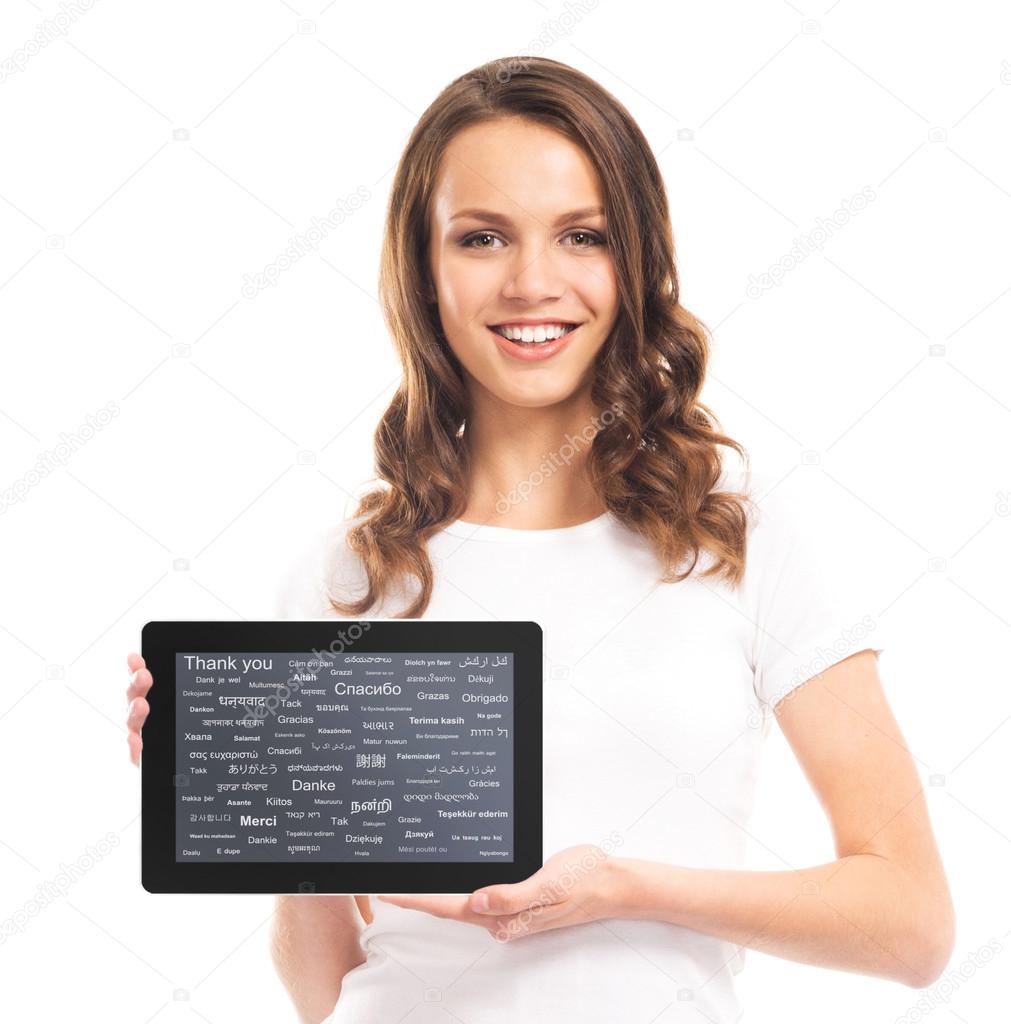 girl holding a tablet