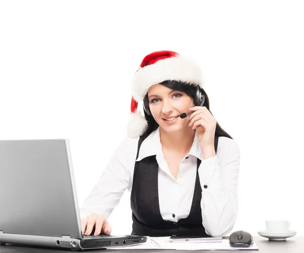 Mulher de negócios em chapéu de Natal — Fotografia de Stock