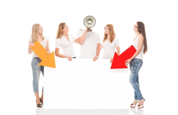 Teenagers with blank billboard — Stock Photo, Image