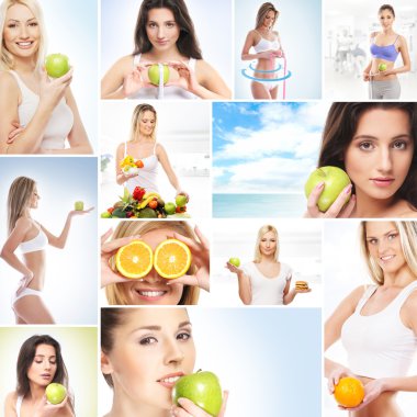Kolaj yapılmış birçok farklı resim: Spor, fitness, sağlık