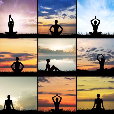 Silgouettes sağlıklı kadının açık meditasyon