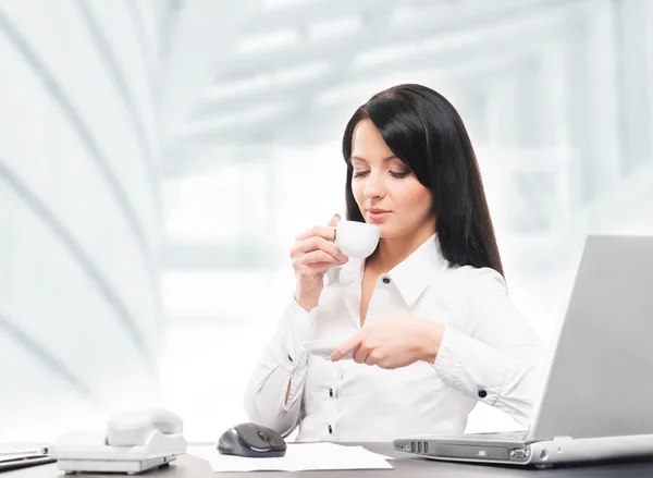 Young brunette businesswoman in the office — Stock Photo, Image