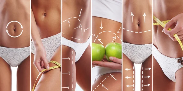 Sexy corpos femininos em lingerie branca e maçãs Imagem De Stock