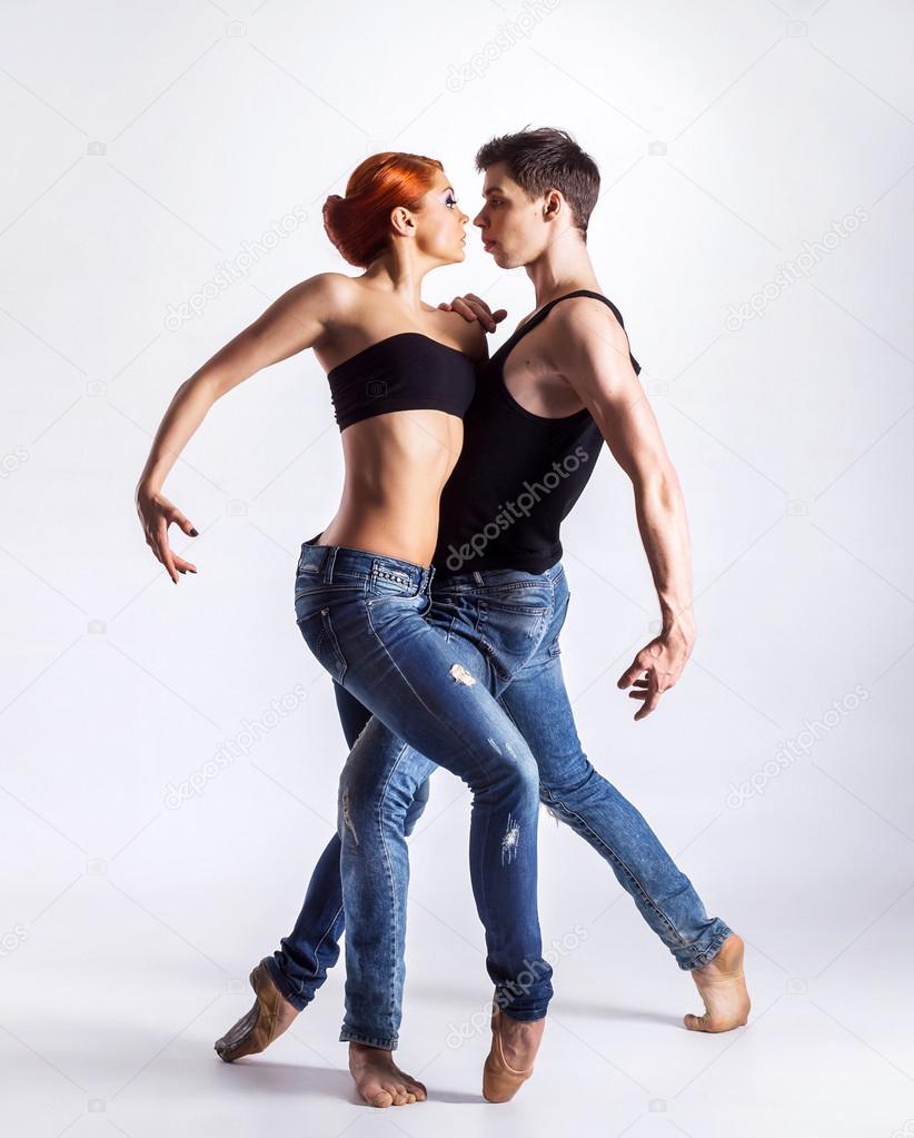 A couple of young and sexy Caucasian dancers