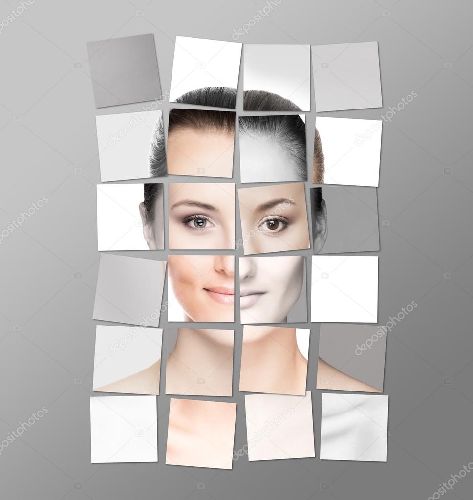 Female face made of different faces