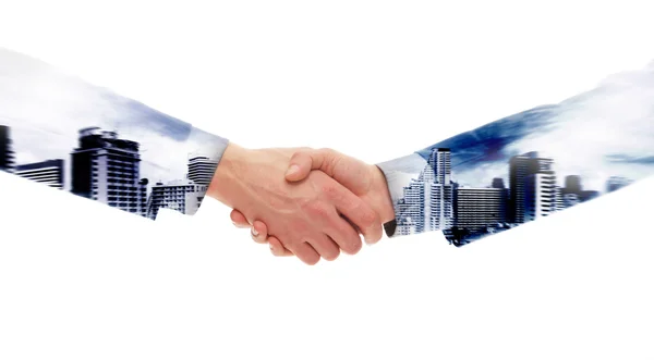 Double exposure handshake — Stock Photo, Image