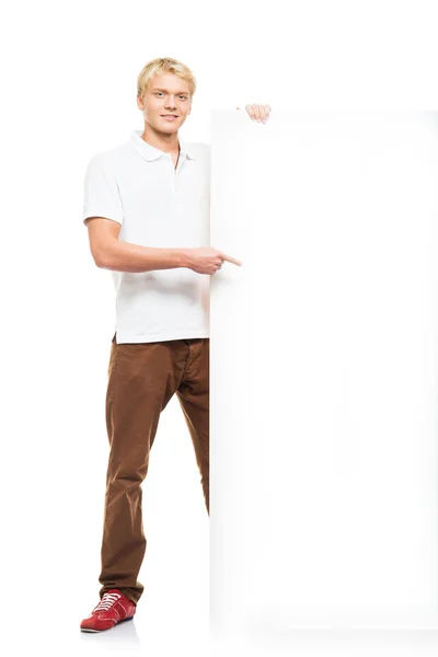 Man holding  blank billboard — Stock Photo, Image
