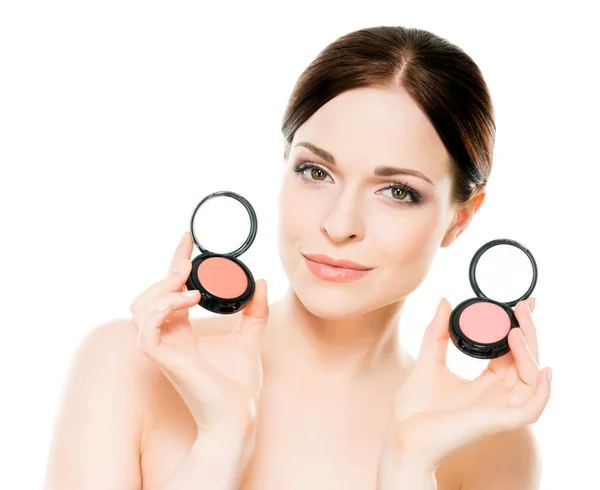 Woman with makeup palette — Stock Photo, Image