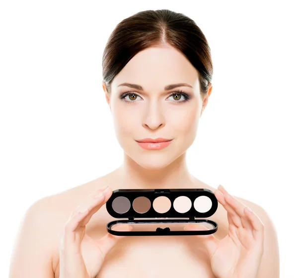 Woman with makeup palette — Stock Photo, Image