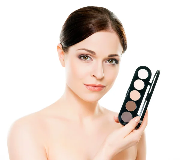 Mujer con paleta de maquillaje —  Fotos de Stock