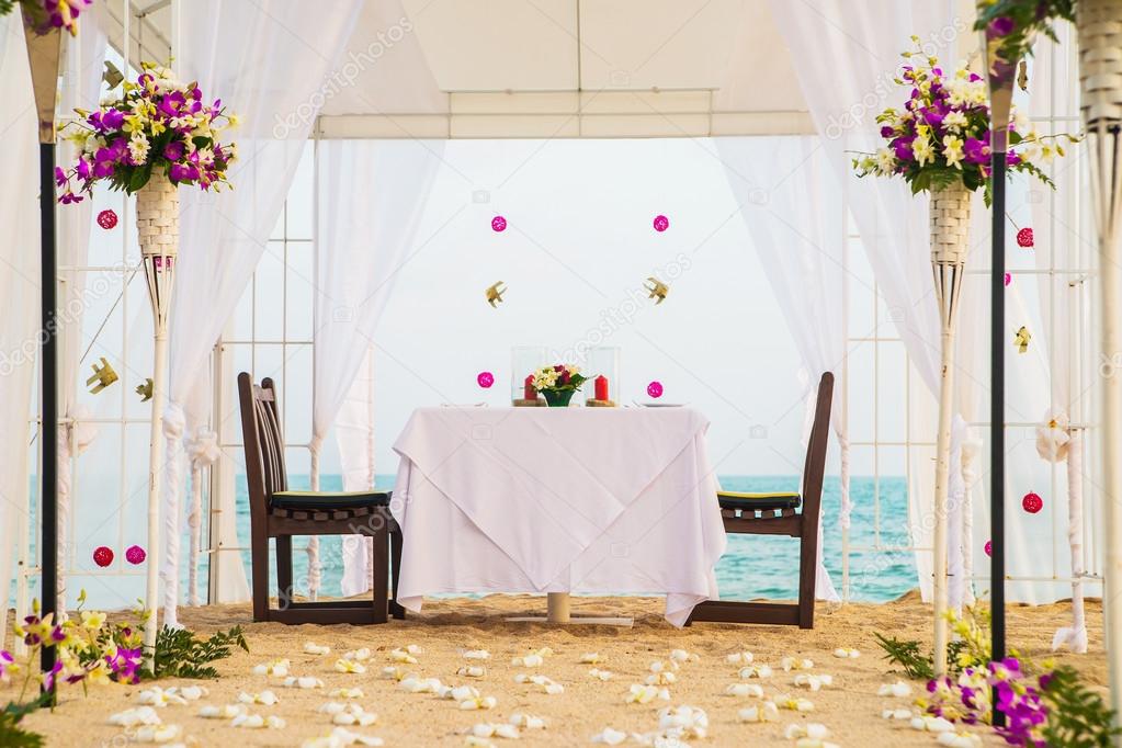 Romantic honeymoon dining place on beach