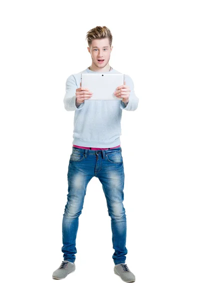 Teenage student holding  tablet computer — Stock Photo, Image