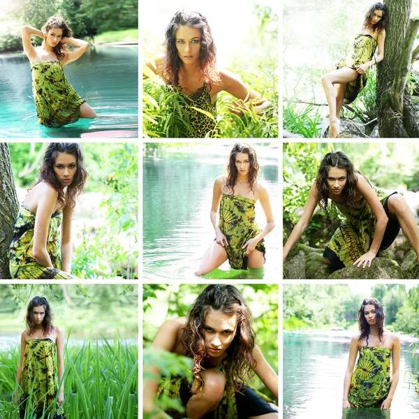 Wild girl posing in jungle — Stock Photo, Image