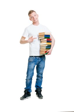 Öğrenci kitap holding yığını