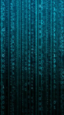 İkili kod ile dijital arka plan. Bilgisayar korsanları, darknet, sanal gerçeklik ve bilim kurgu kavramı.