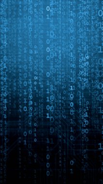 İkili kodlu soyut dijital arkaplan. Yapay zeka, makine öğrenme, siber güvenlik kavramı.