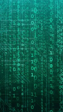 İkili kodlu soyut dijital arkaplan. Yapay zeka, makine öğrenme, siber güvenlik kavramı.