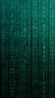 İkili kodlu soyut dijital arkaplan. Yapay zeka, makine öğrenme, siber güvenlik kavramı.