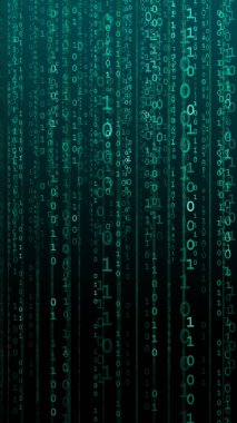 İkili kodlu soyut dijital arkaplan. Yapay zeka, makine öğrenme, siber güvenlik kavramı.