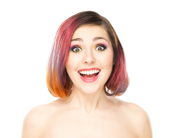Ελκυστικό κορίτσι ενθουσιασμένος με πολύχρωμο μακιγιάζ — Φωτογραφία Αρχείου