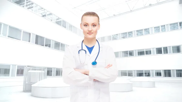Confident  female doctor in white coat — Stock Photo, Image