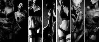 Seksi kadın vintage arka plan üzerinde güzel iç çamaşırlarıyla poz