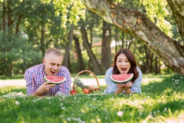 Mutlu çift pikniğe rahatlatıcı
