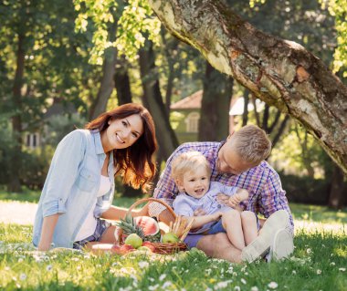 Mutlu aile piknik üzerinde rahatlatıcı
