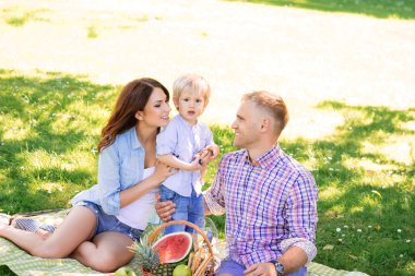 Mutlu aile piknik üzerinde rahatlatıcı