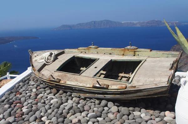 Velho Barco Colina Com Vista Para Belo Mar Mediterrâneo Ilha — Fotografia de Stock