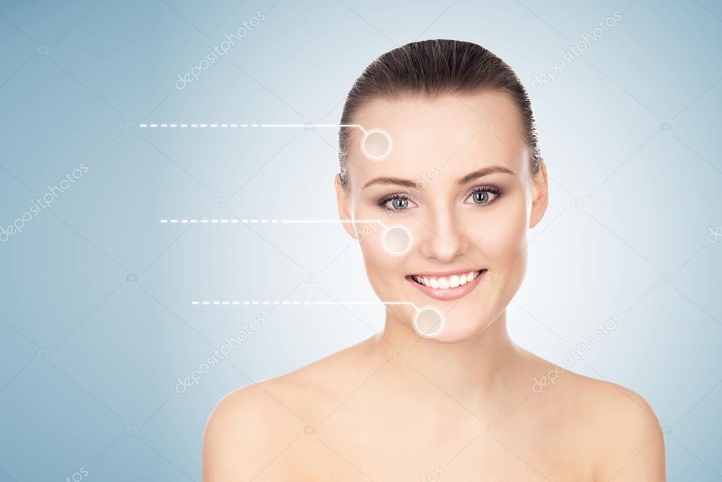 Close-up portrait of attractive and happy caucasian girl