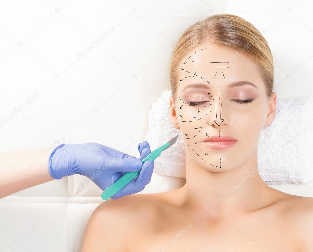 woman getting face lifting operation